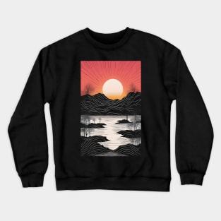 Japanese style landscape with sunset Crewneck Sweatshirt